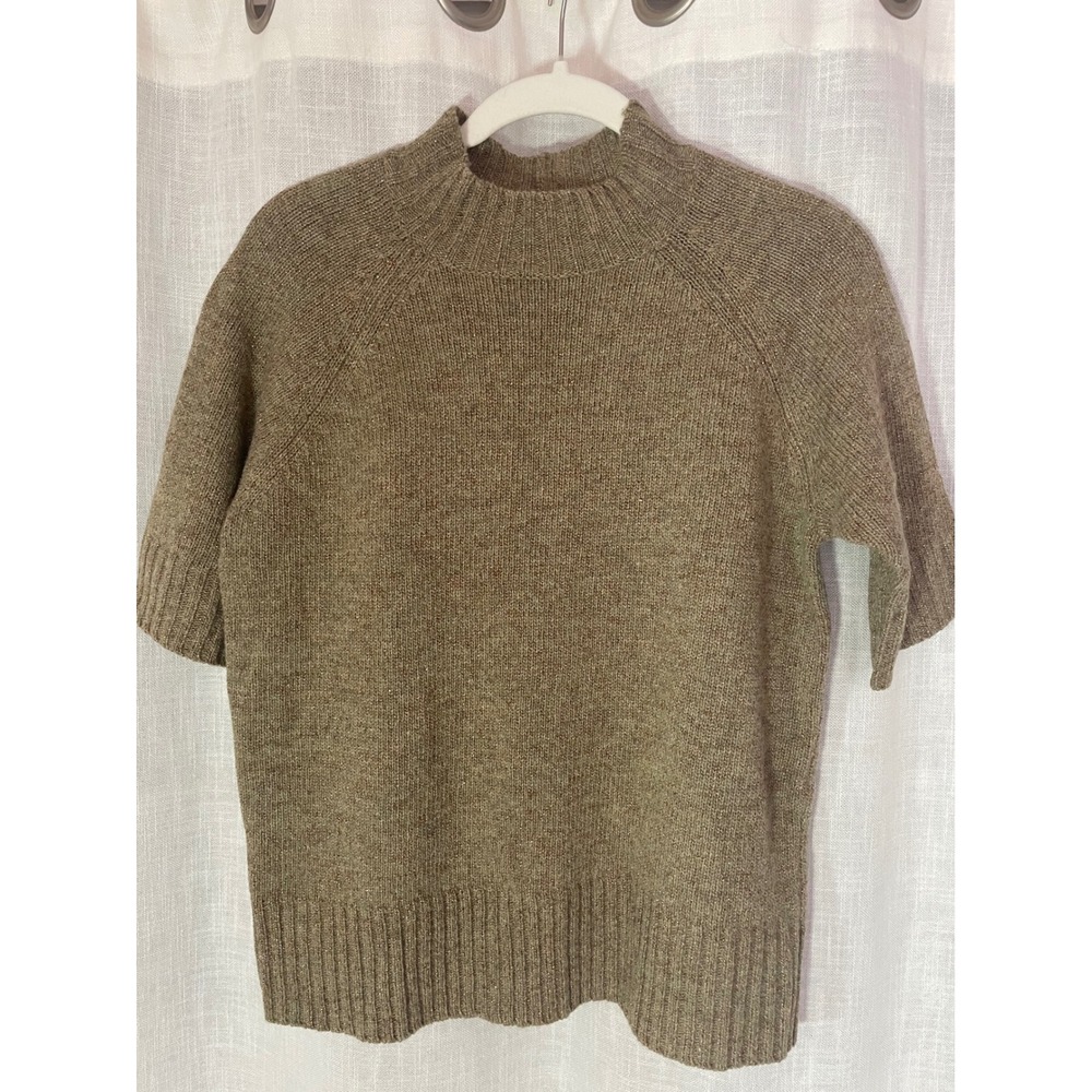 Nordstrom Sweater Sparkle Metallic Thread Mock Neck Short Sleeve Taupe‎ Medium